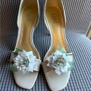 BCBG Nude Heels with Floral Embellishments